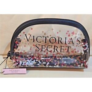 Victoria's Secret Transparent Sequin Cosmetic Bag - Black and Pink